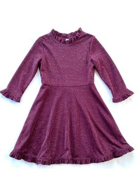 Art Class Sparkly Shimmery Burgundy Dress, Girls M (7/8) Ruffle Party Holiday